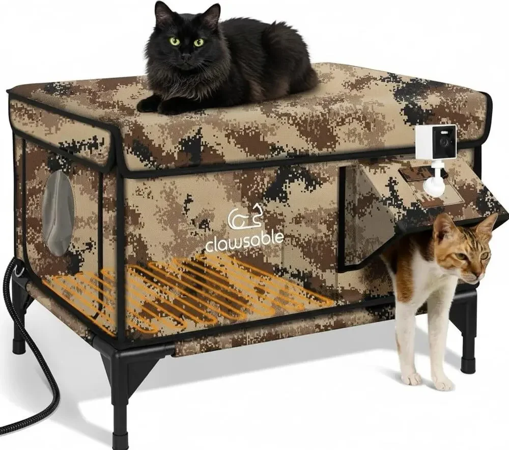 Clawsable Heated Outdoor Cat House 2K Camera